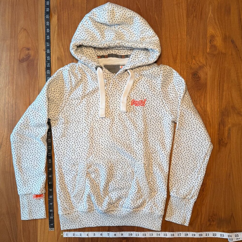Superdry Hoodie Sweatshirt - Light Gray with Navy Stars, Medium‎